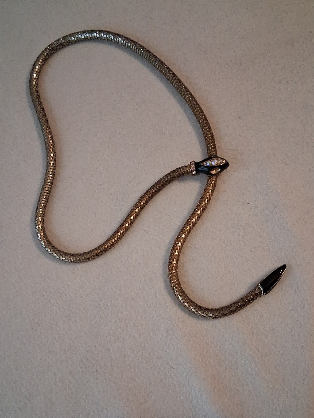 Vintage Goldtone Snake Chain Necklace with Black Enamel Tips